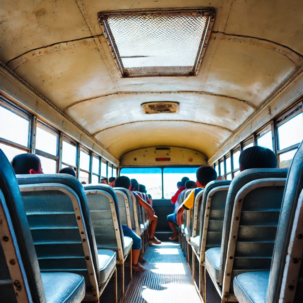 Interior of old school bus