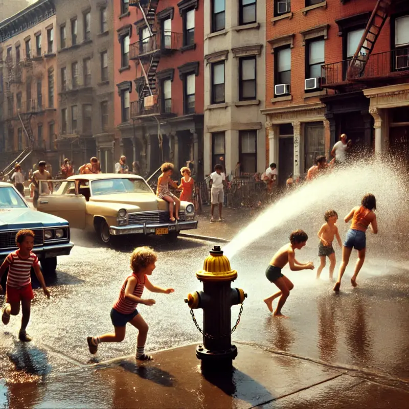 Kids playing in fire hydrant in City